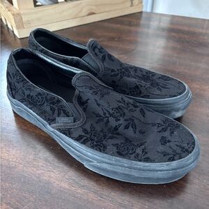Vans Black Rose Pattern Slip-On Sneakers